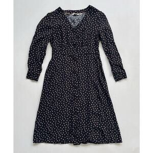 BODEN Black Polkadot Long Sleeve Midi Dress / Sz US 2P / Twee Indie Retro
